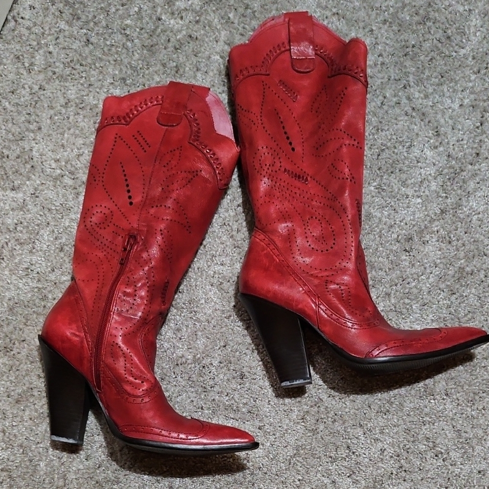 BCBGirls Pink Heeled Boots with Western Charm